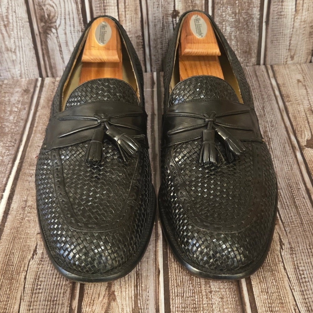 Sz 13 M Mens Mezlan Turin Black Woven Leather Tassel Loafers Shoes Excellent